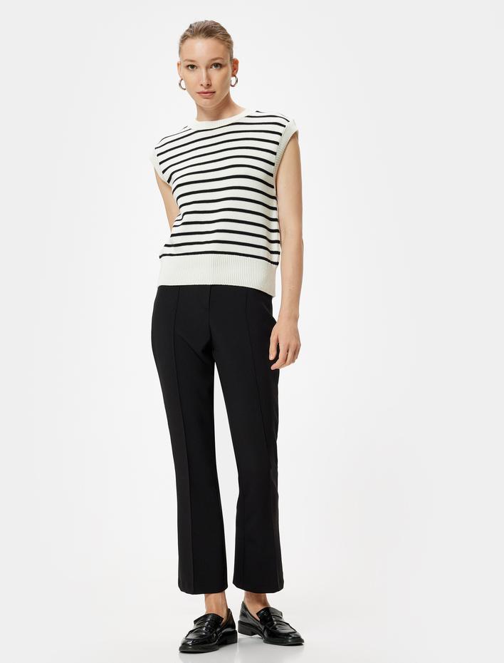  Kısa İspanyol Paça Pantolon Nervür Detaylı Slim Fit