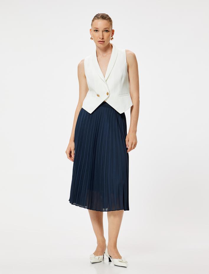  Midi Pileli Etek Normal Bel