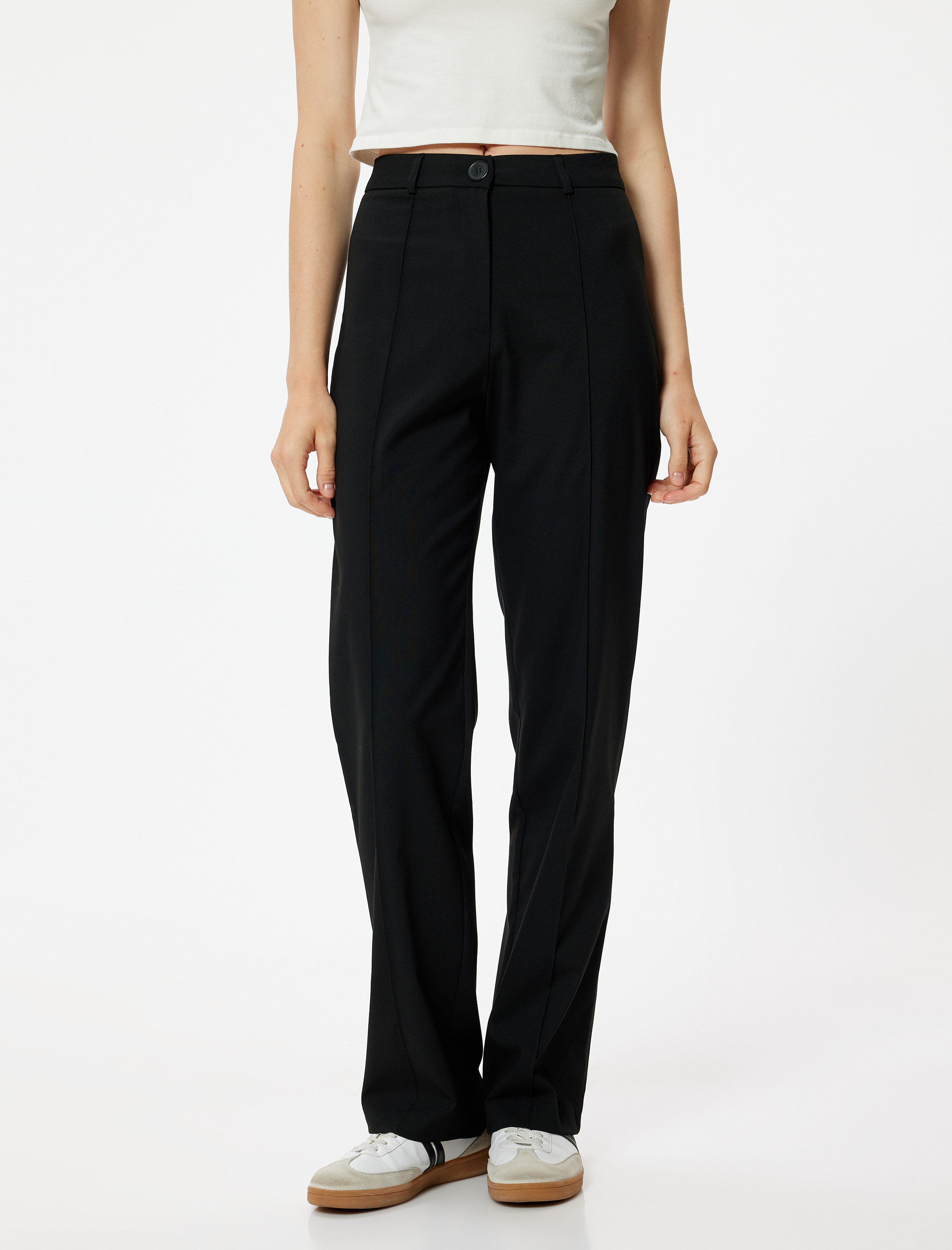   Standart Bel Nervür Detaylı Bol Düz Paça Pantolon