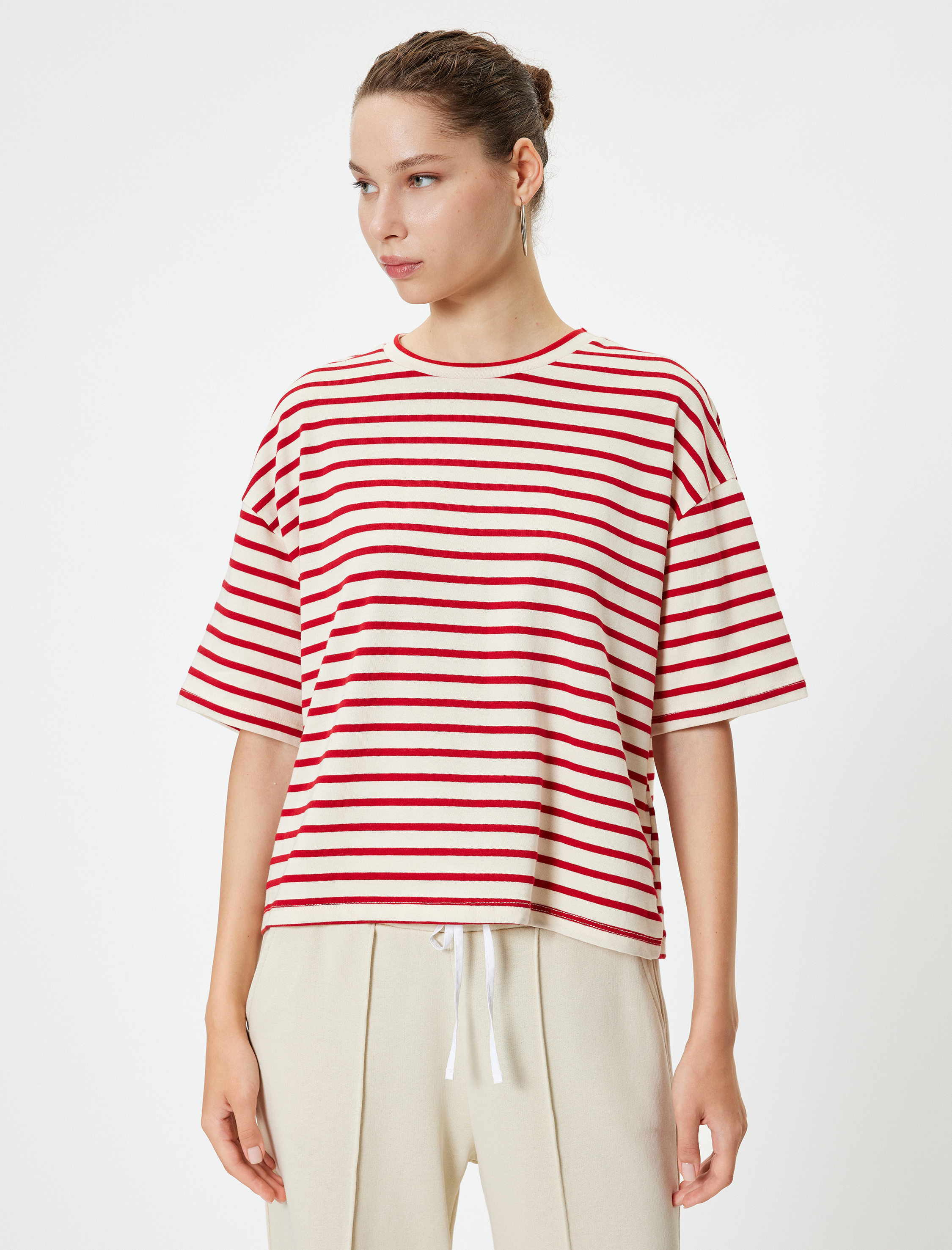   Basic Tişört Kısa Kollu Bisiklet Yaka Viskon Karışımlı