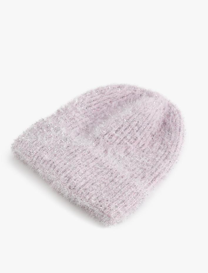 Kız Çocuk Parıltılı Peluş Örgü Bere Kenarları Katlı