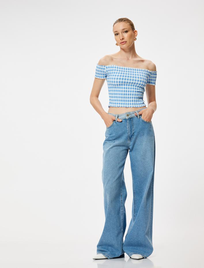  Omzu Açık Tişört Gipeli Kısa Kollu Slim Fit