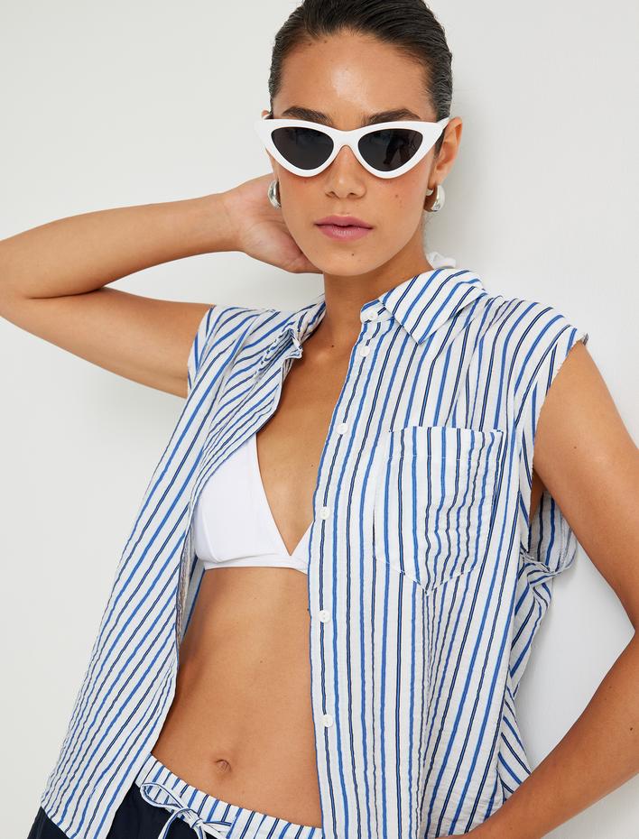  Koton X Sima Tarkan - Kolsuz Gömlek Cep Detaylı Viskon Kumaş