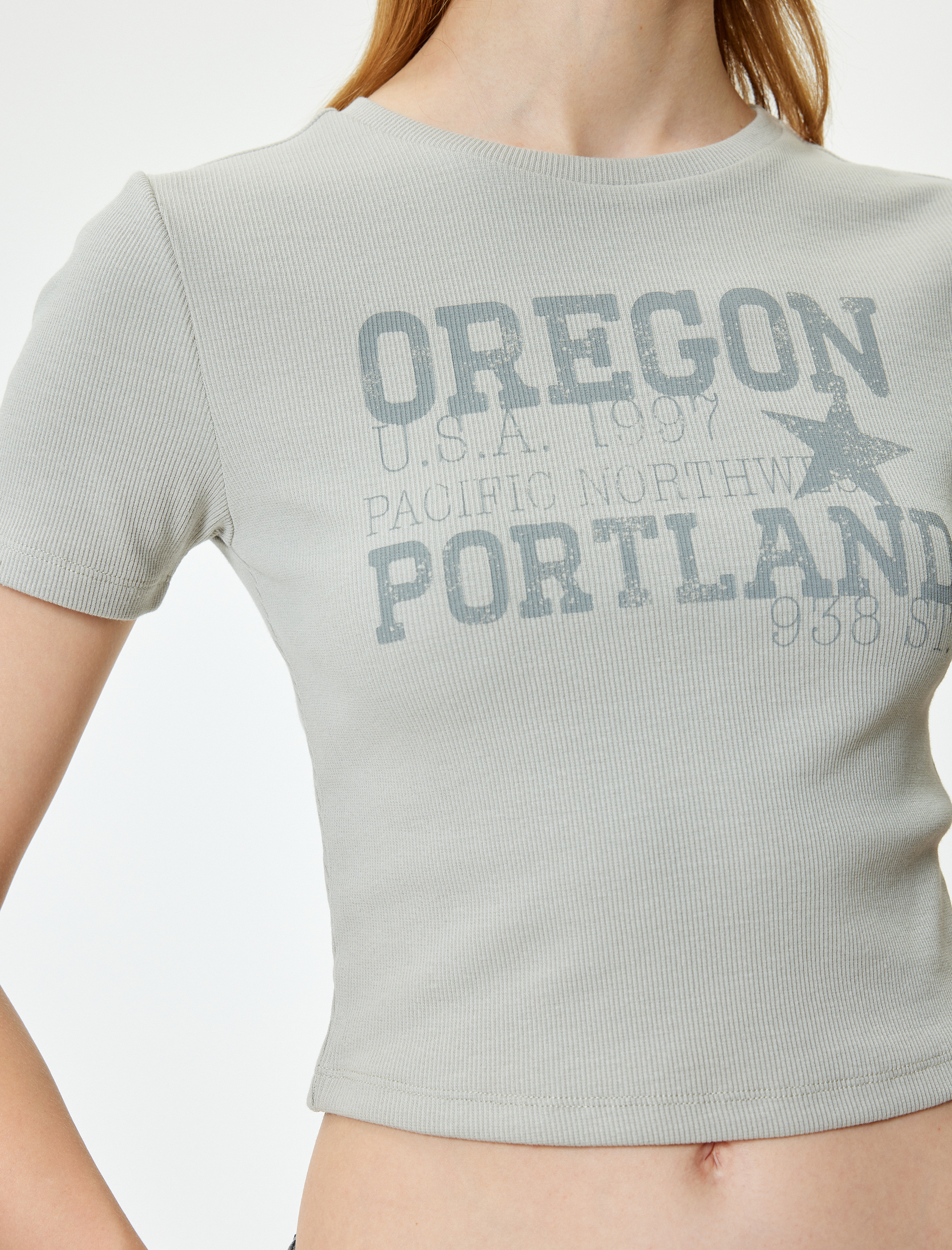   Slogan Baskılı Bisiklet Yaka Kısa Kollu Crop Tişört