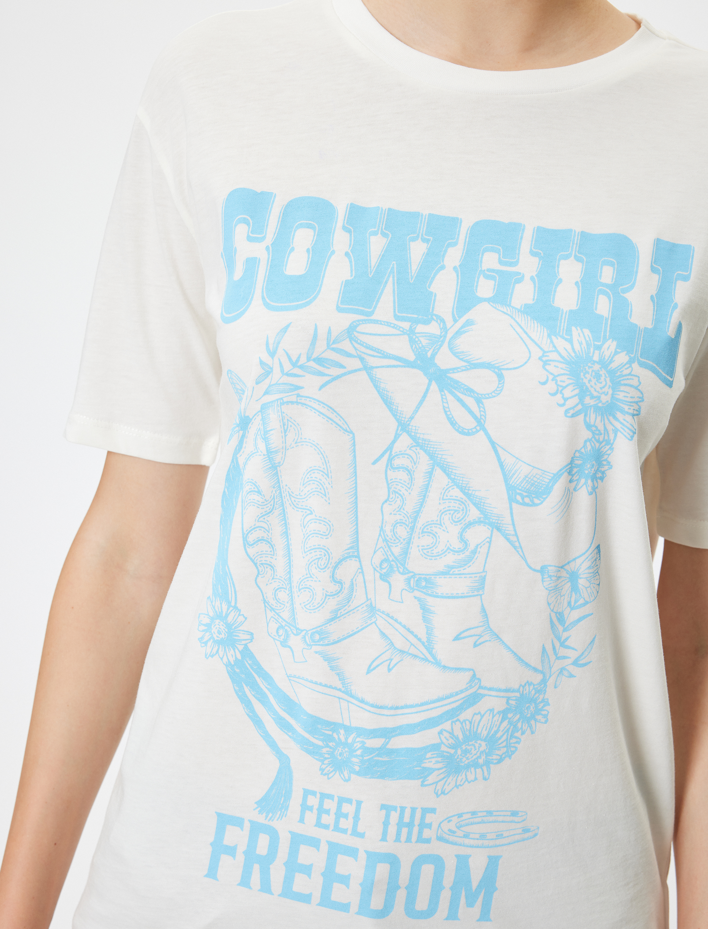   Oversize Tişört Slogan Baskılı Bisiklet Yaka Kısa Kollu Pamuklu