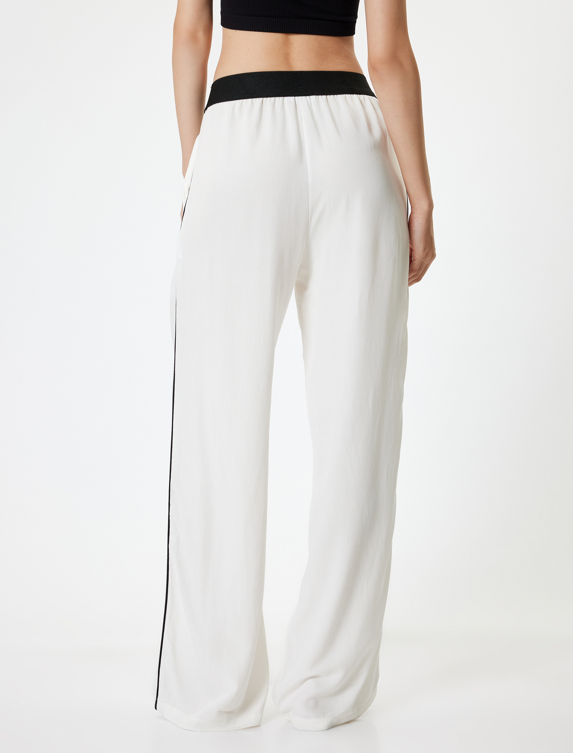   Keten Karışımlı Pantolon Oversize Geniş Paça Beli Lastikli Cepli Biyeli