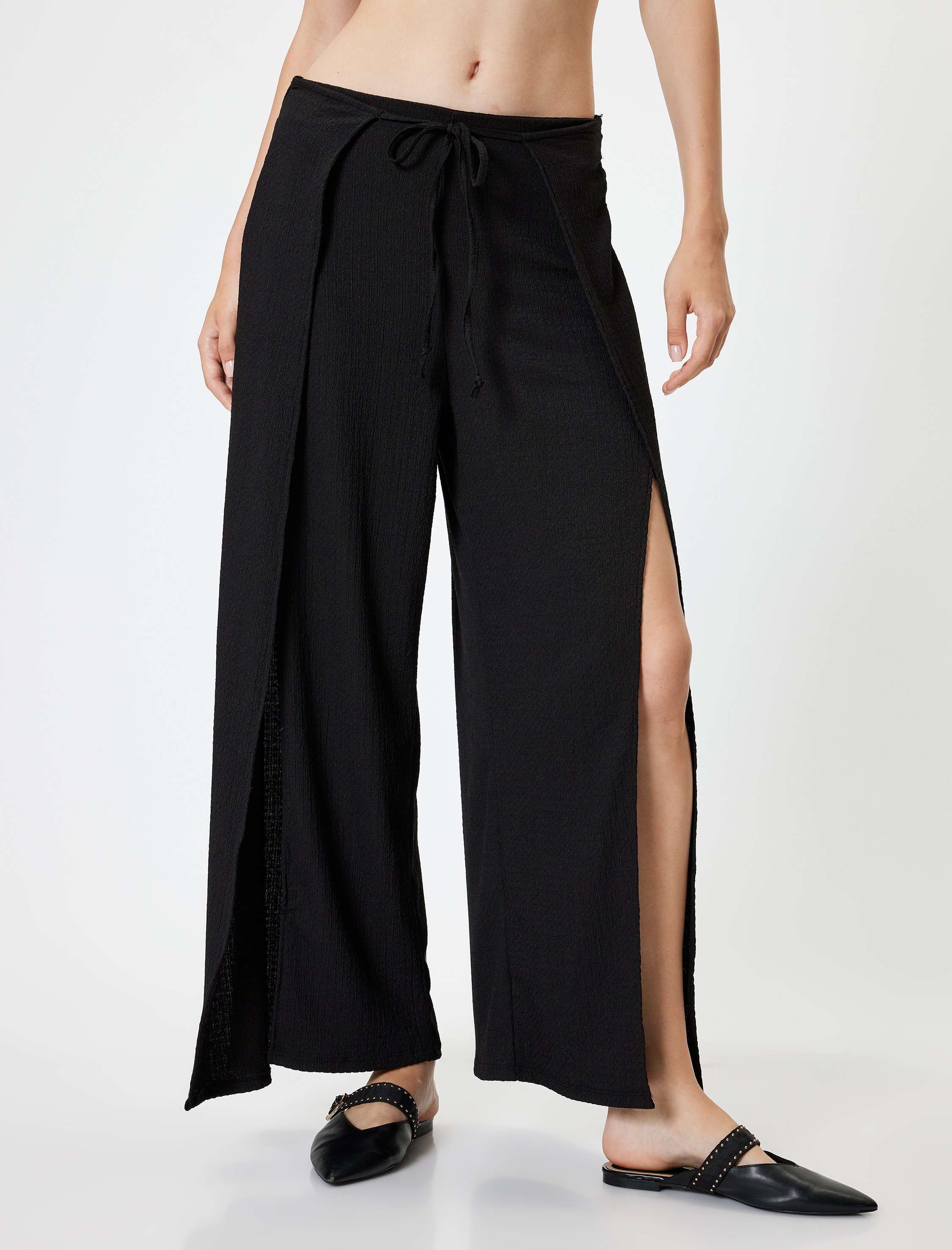   Oversize Pantolon Kruvaze Bağlama Detaylı Yırtmaçlı Bürümcük