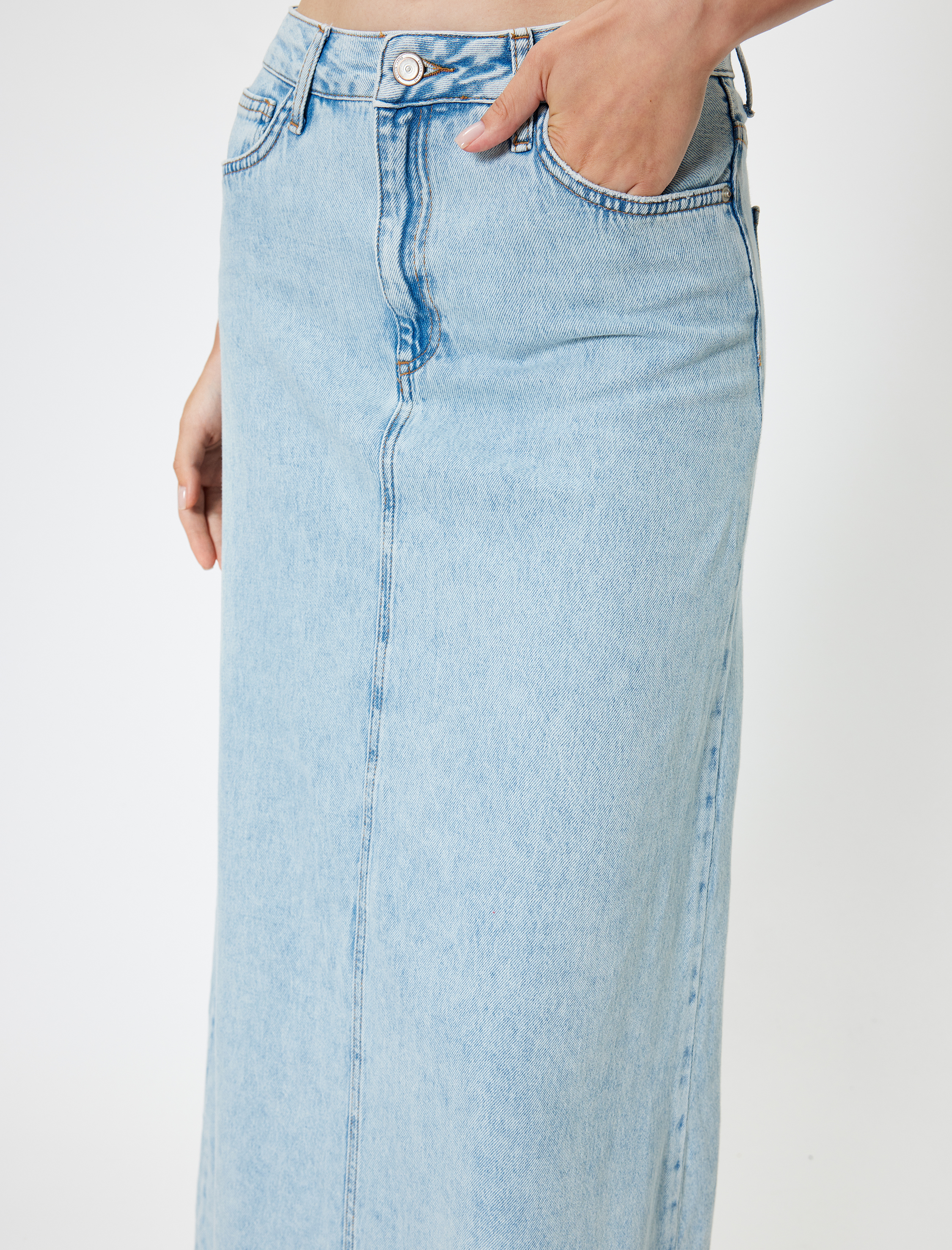   Kot Uzun Etek A Kesim Düğmeli Standart Bel Kesik Püsküllü Paça