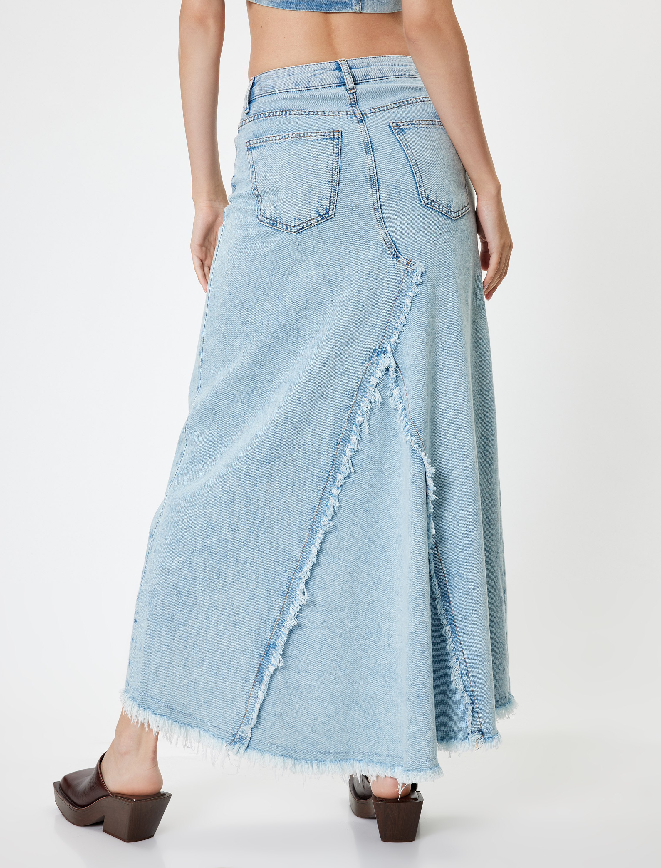   Kot Uzun Etek A Kesim Düğmeli Standart Bel Kesik Püsküllü Paça