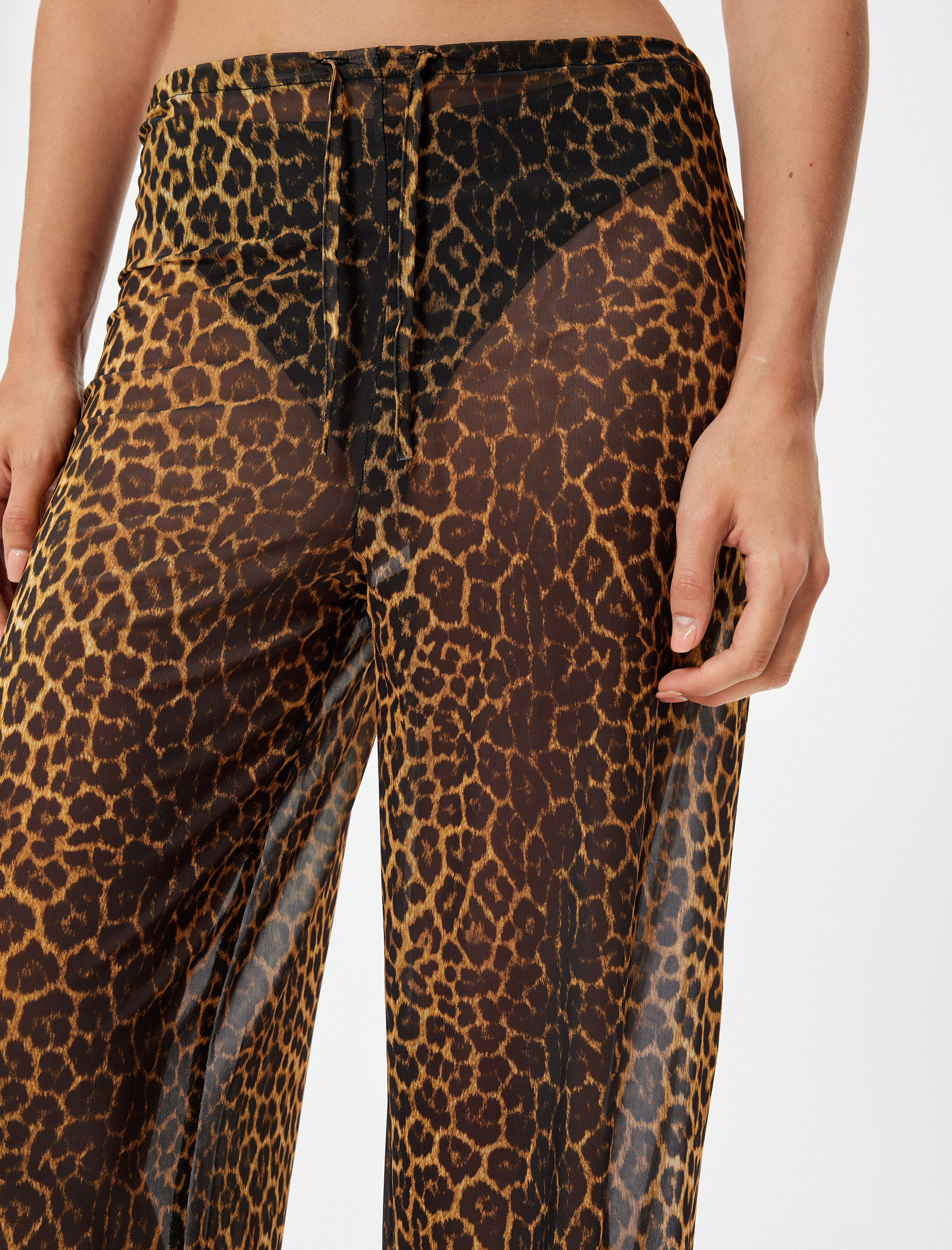   Leopar Desenli Tül Pantolon Pareo Yanları Yırtmaç Detaylı