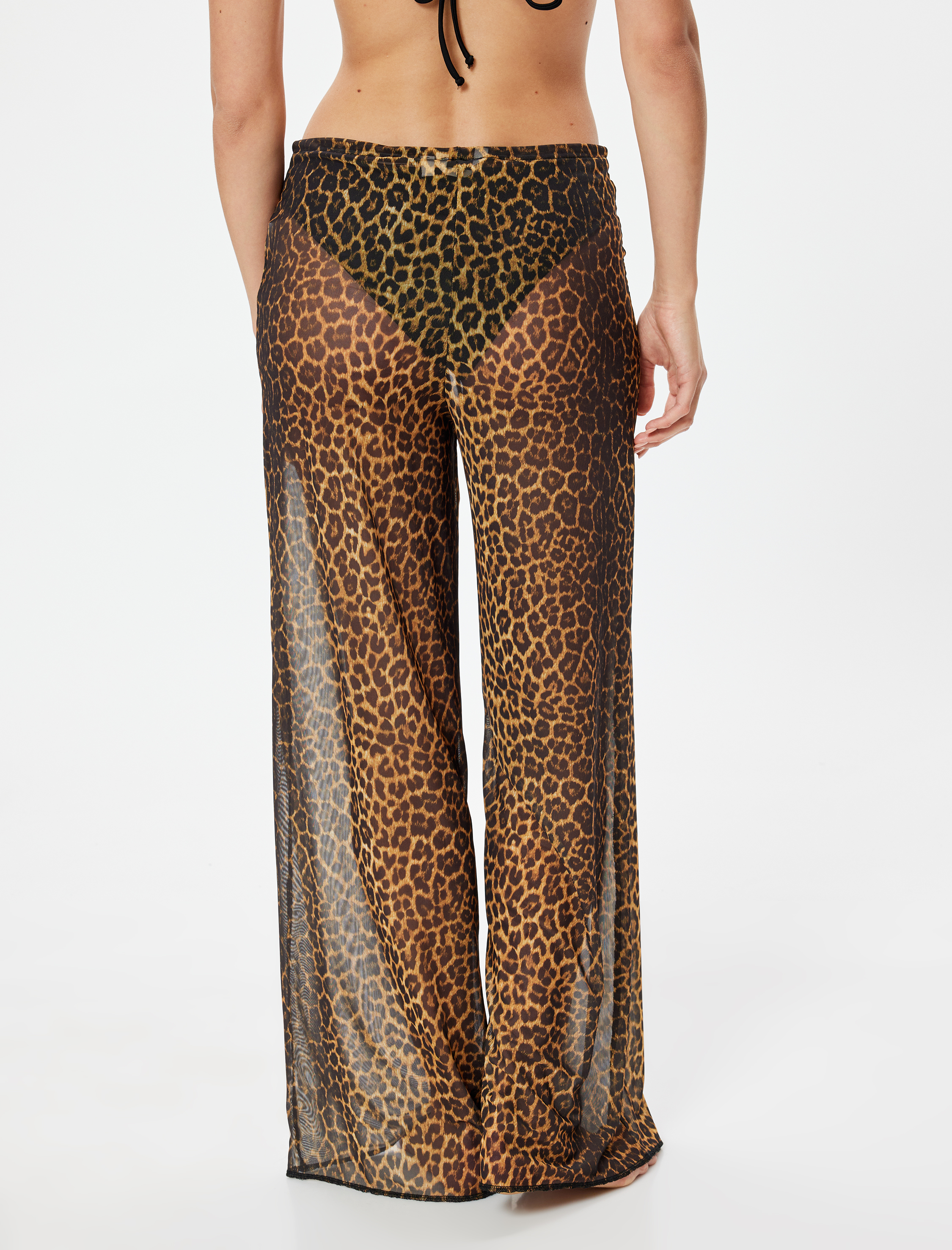   Leopar Desenli Tül Pantolon Pareo Yanları Yırtmaç Detaylı