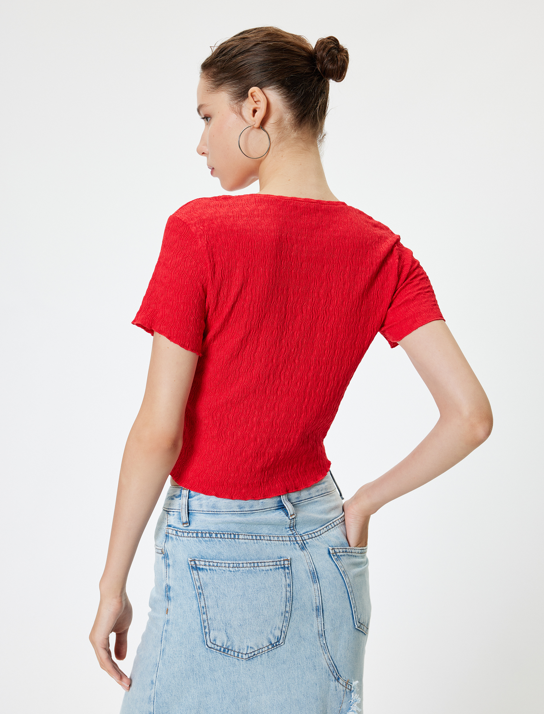   Bürümcük Tişört Crop Kısa Kollu Bisiklet Yaka Slim Fit