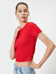 Bürümcük Tişört Crop Kısa Kollu Bisiklet Yaka Slim Fit