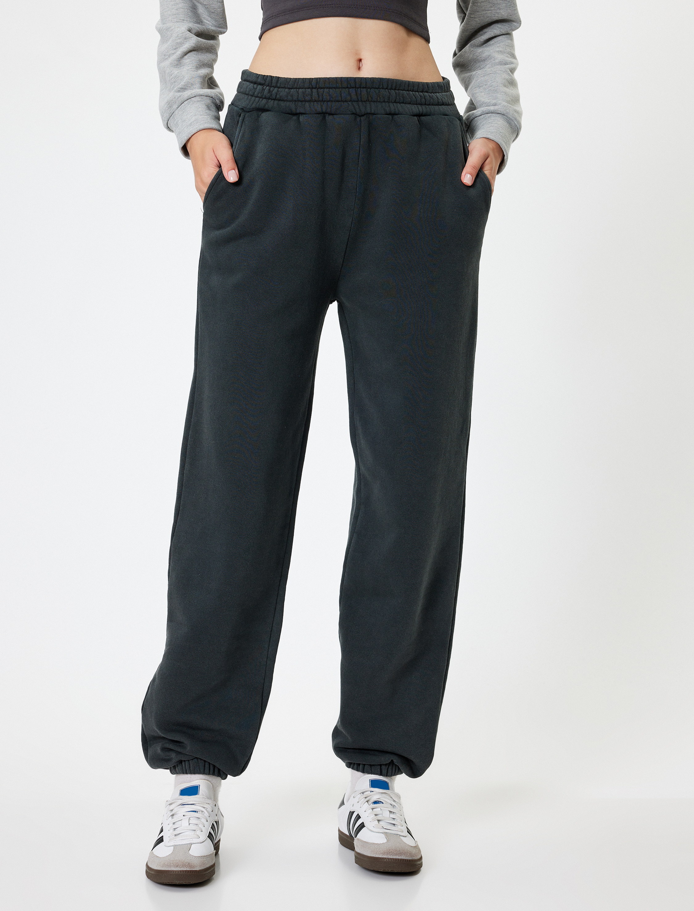   Şardonlu Jogger Eşofman Altı Relax Fit Yıkamalı Beli Lastikli Cepli