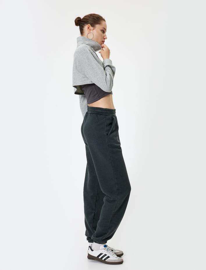  Şardonlu Jogger Eşofman Altı Relax Fit Yıkamalı Beli Lastikli Cepli