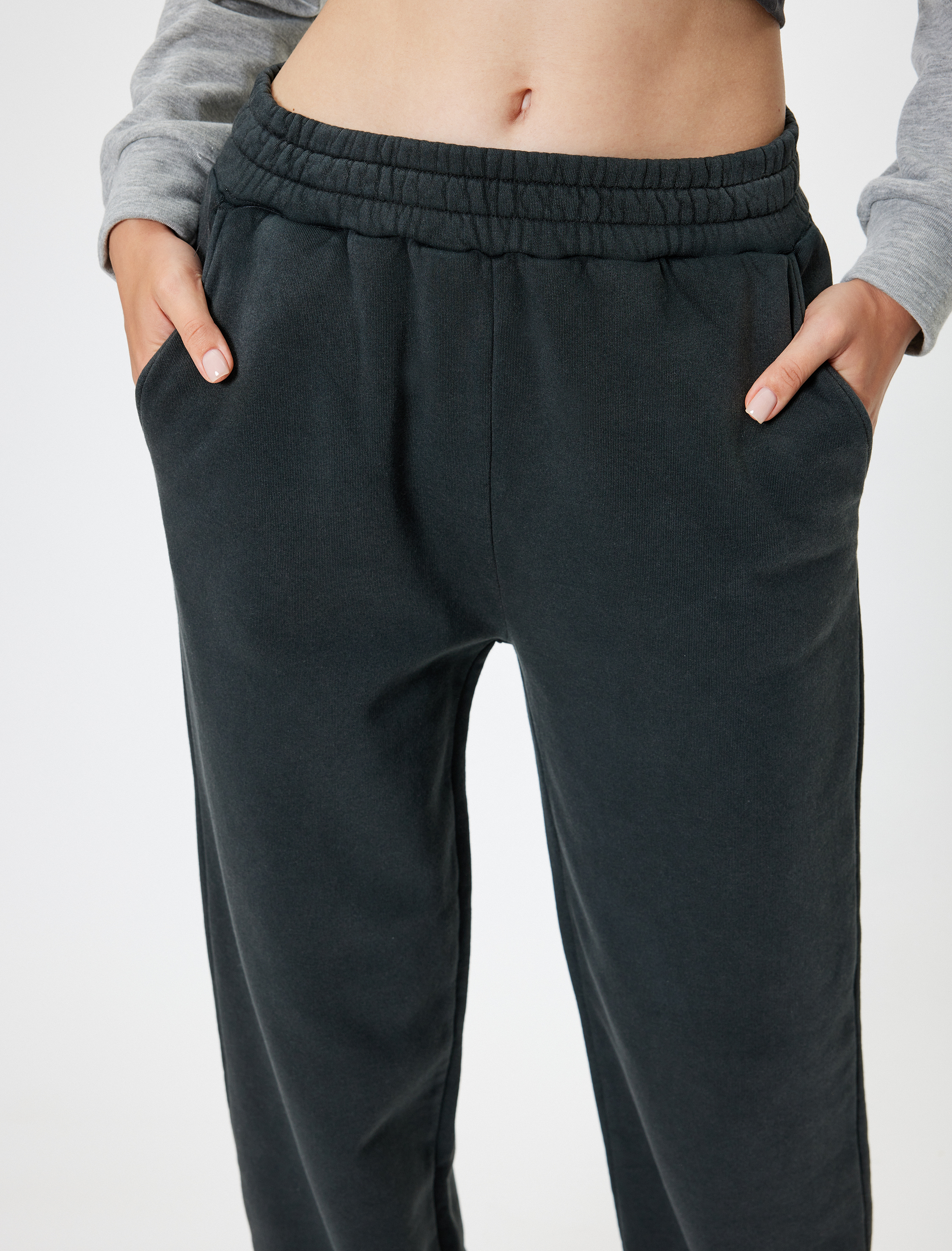   Şardonlu Jogger Eşofman Altı Relax Fit Yıkamalı Beli Lastikli Cepli