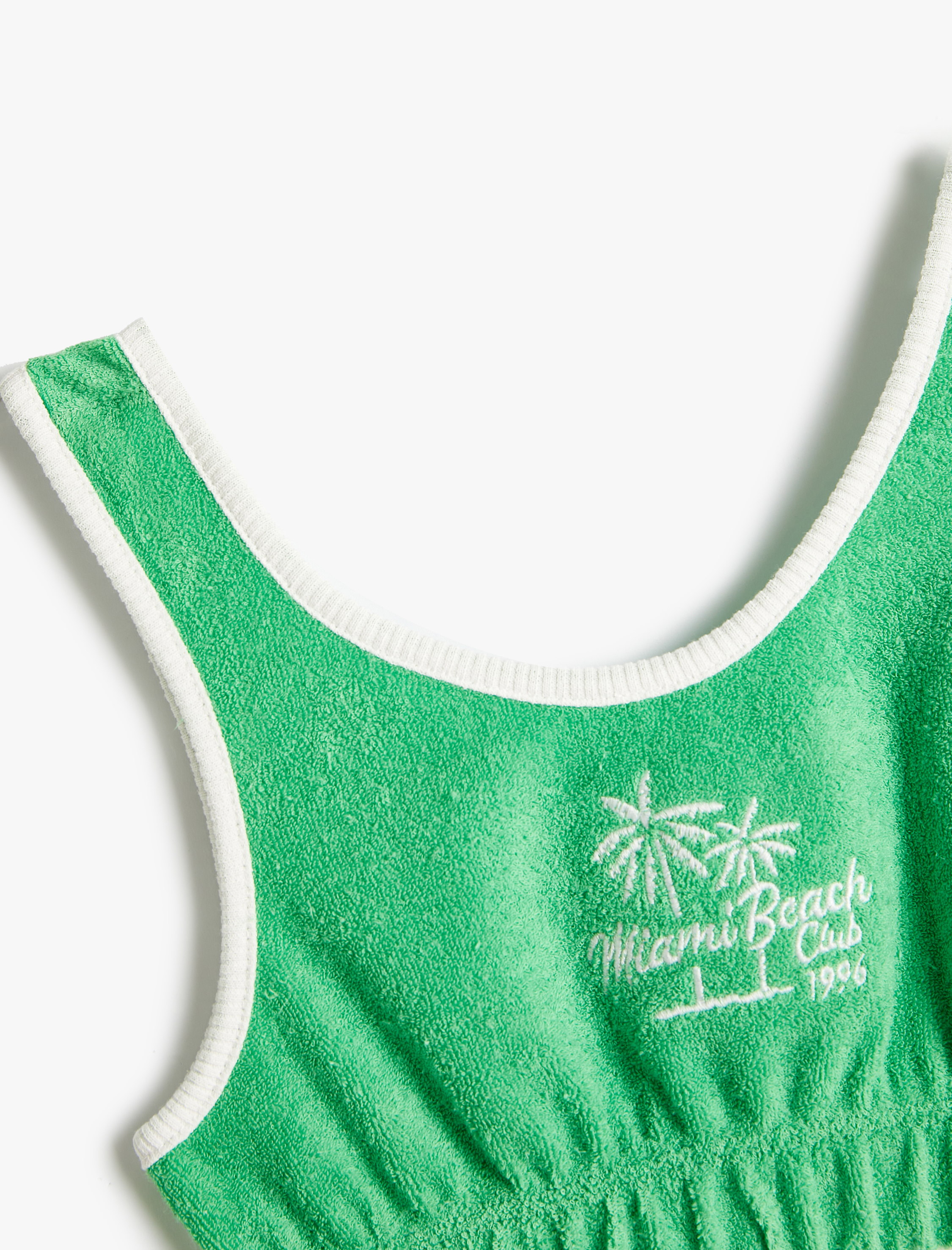  Kız Çocuk Crop Atlet Havlu Kumaş Palmiye İşleme Detaylı Pamuklu