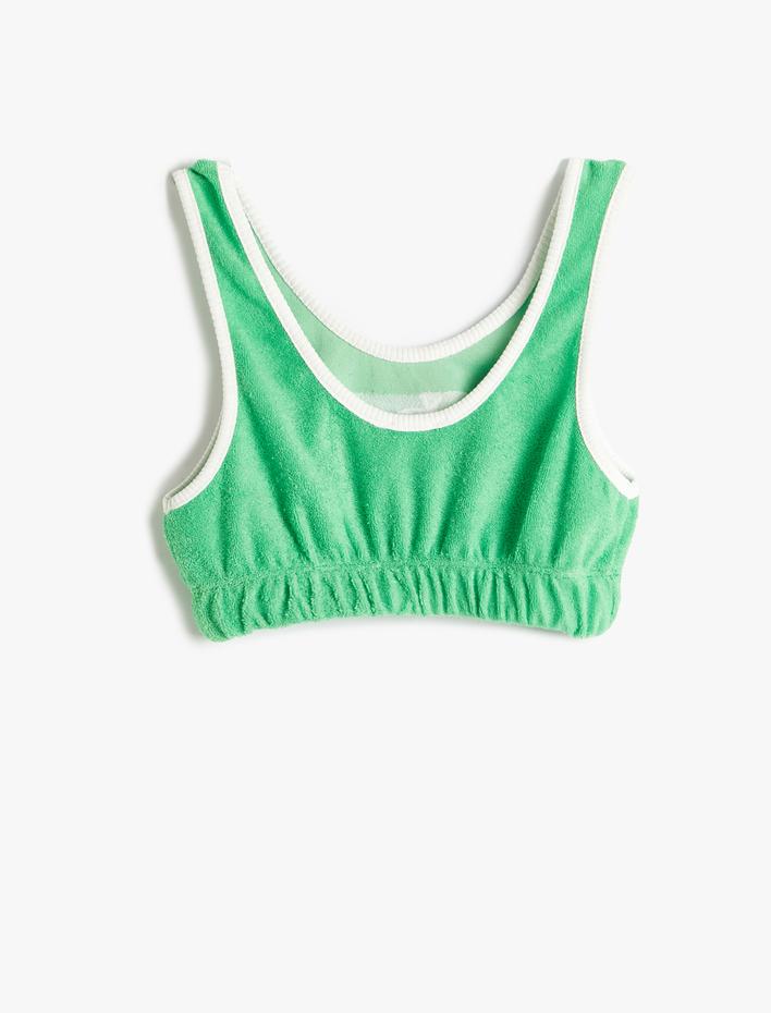 Kız Çocuk Crop Atlet Havlu Kumaş Palmiye İşleme Detaylı Pamuklu