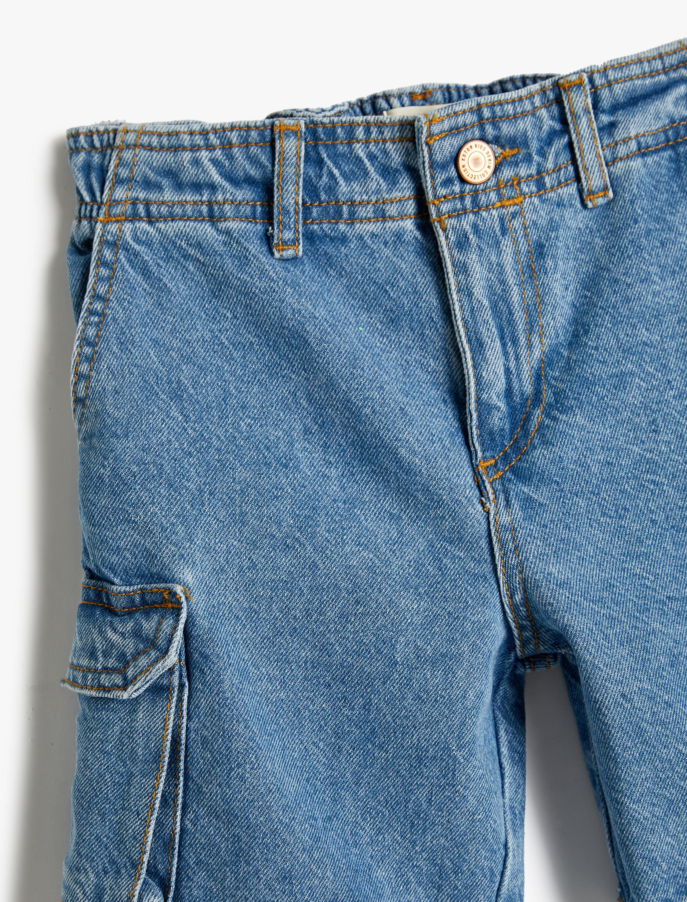  Kız Çocuk Kargo Kot Şort Kapaklı Cepli Beli Lastikli Pamuklu