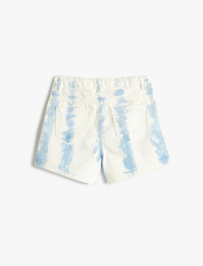 Kız Çocuk Kot Şort Mini Batik Desenli Pamuklu