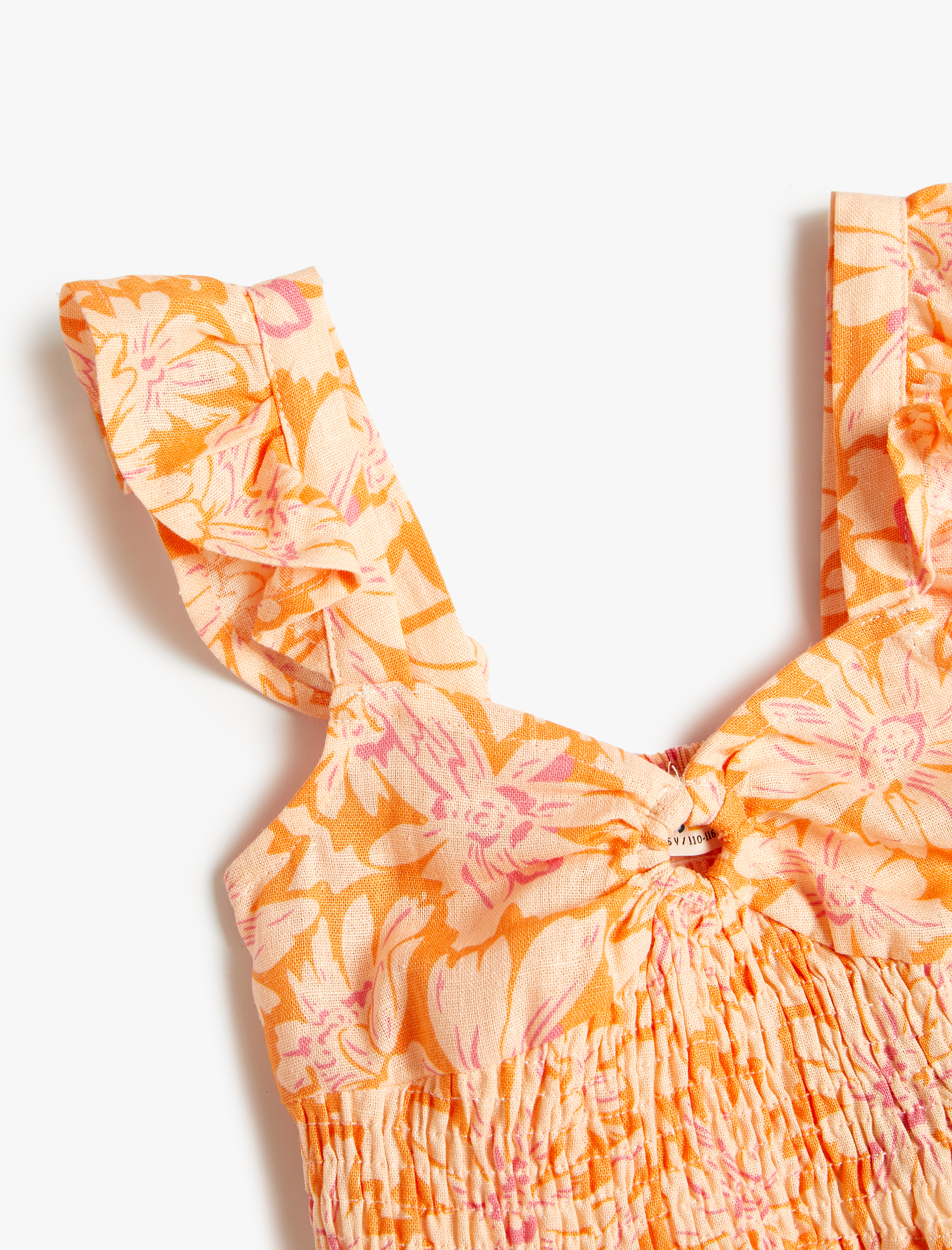  Kız Çocuk Keten Crop Bluz Kolsuz Çiçekli Gipe Detaylı