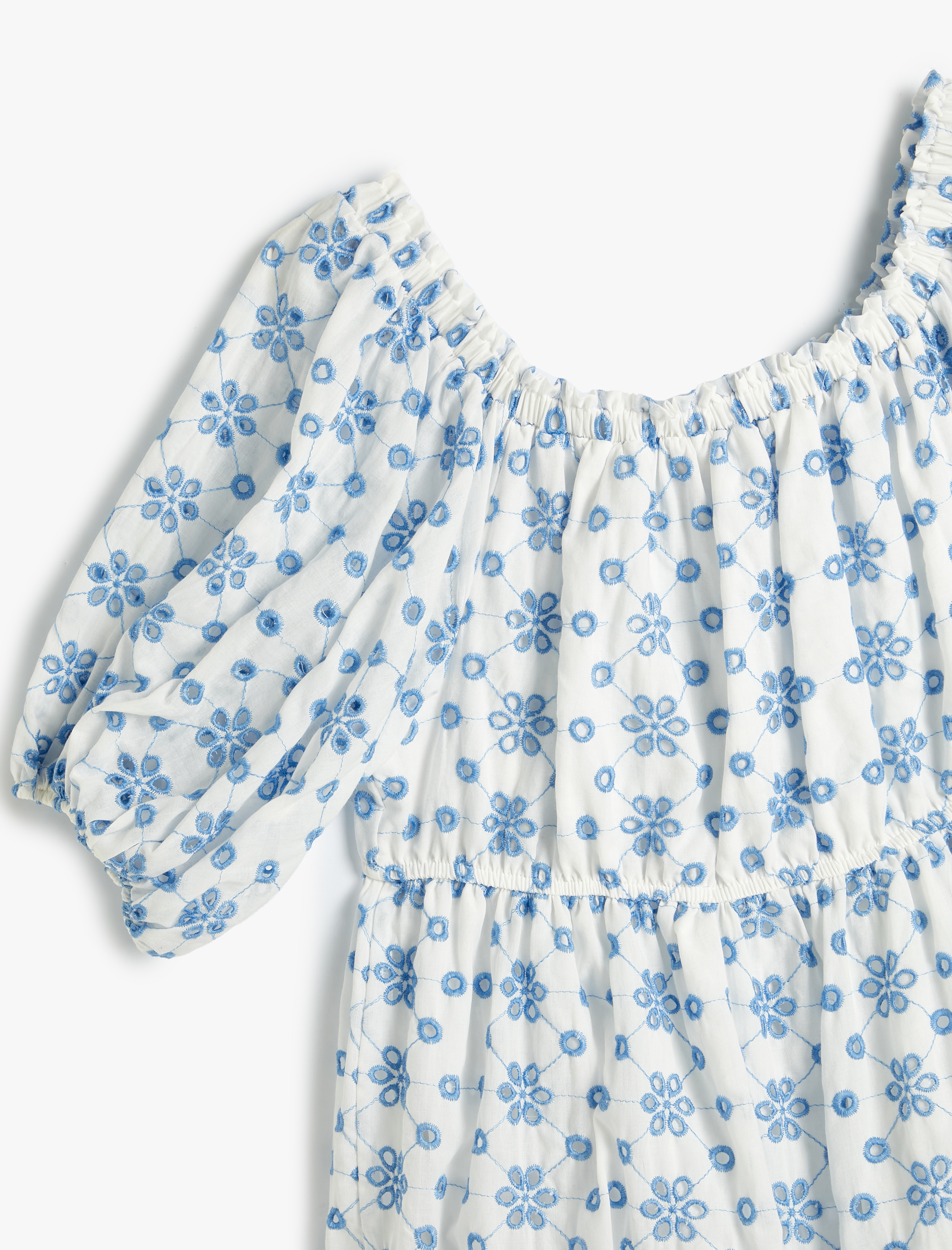 Mini Fisto Elbise Kısa Balon Kol Pamuklu Omzu Açık