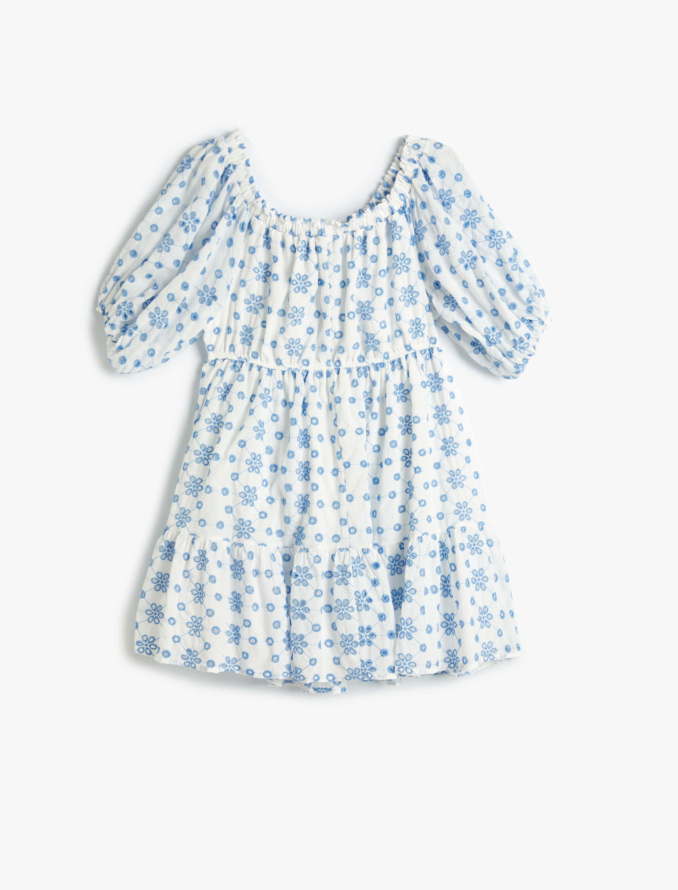 Mini Fisto Elbise Kısa Balon Kol Pamuklu Omzu Açık