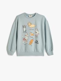 Sweatshirt Köpek Baskılı Bisiklet Yaka Uzun Kollu