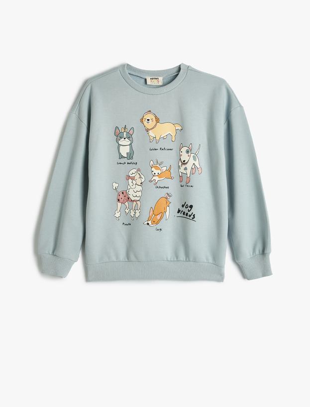 Sweatshirt Köpek Baskılı Bisiklet Yaka Uzun Kollu_0