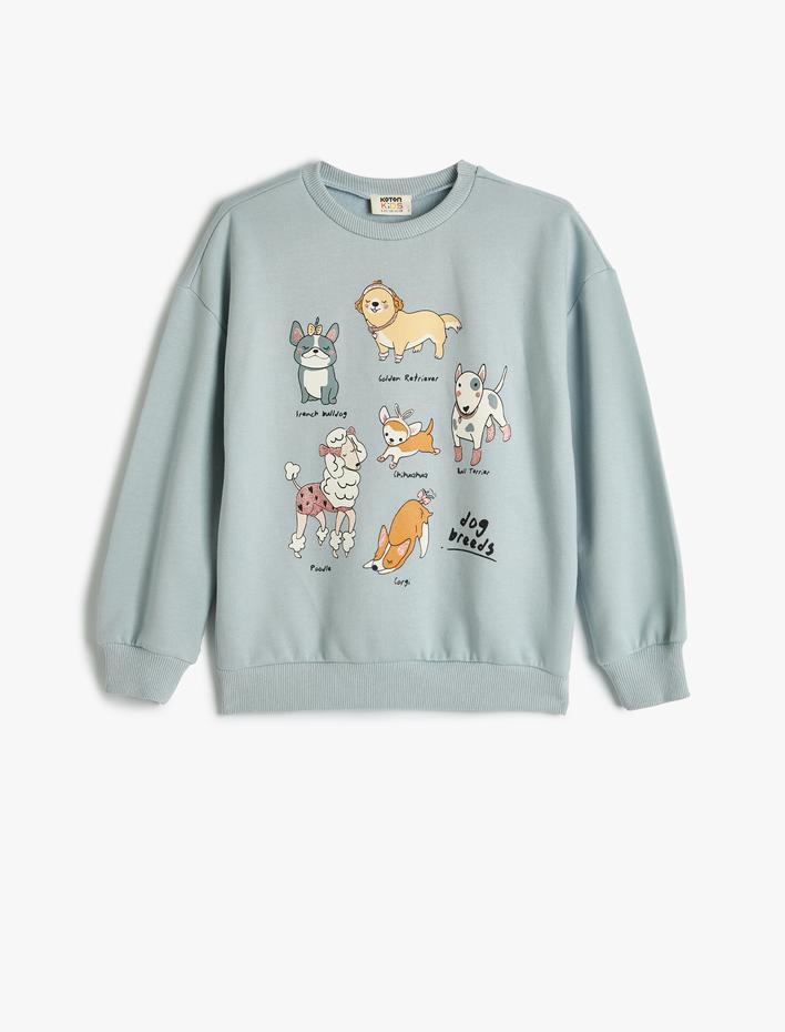 Kız Çocuk Sweatshirt Köpek Baskılı Bisiklet Yaka Uzun Kollu