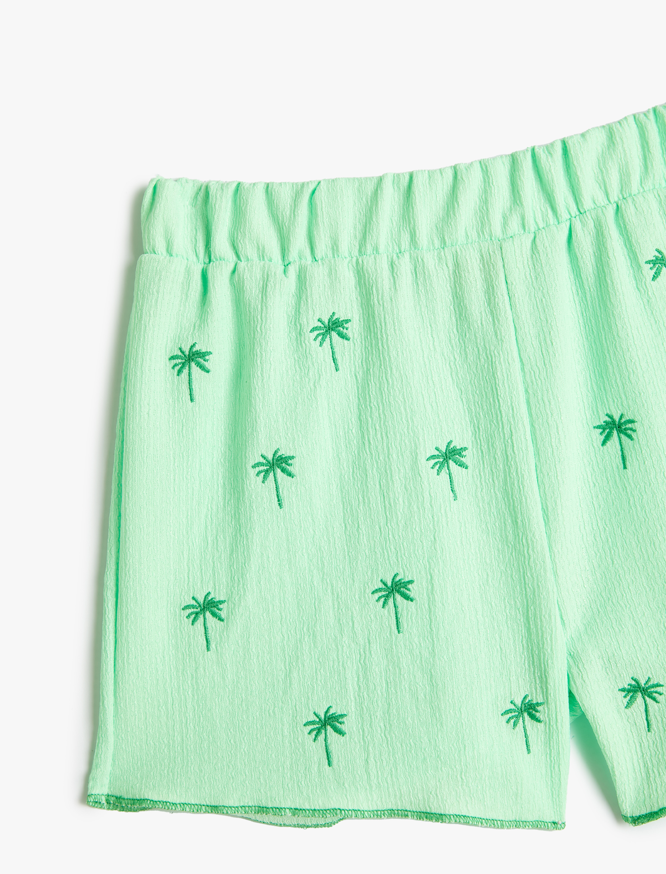  Kız Çocuk Mini Şort Palmiye Baskılı Beli Lastikli