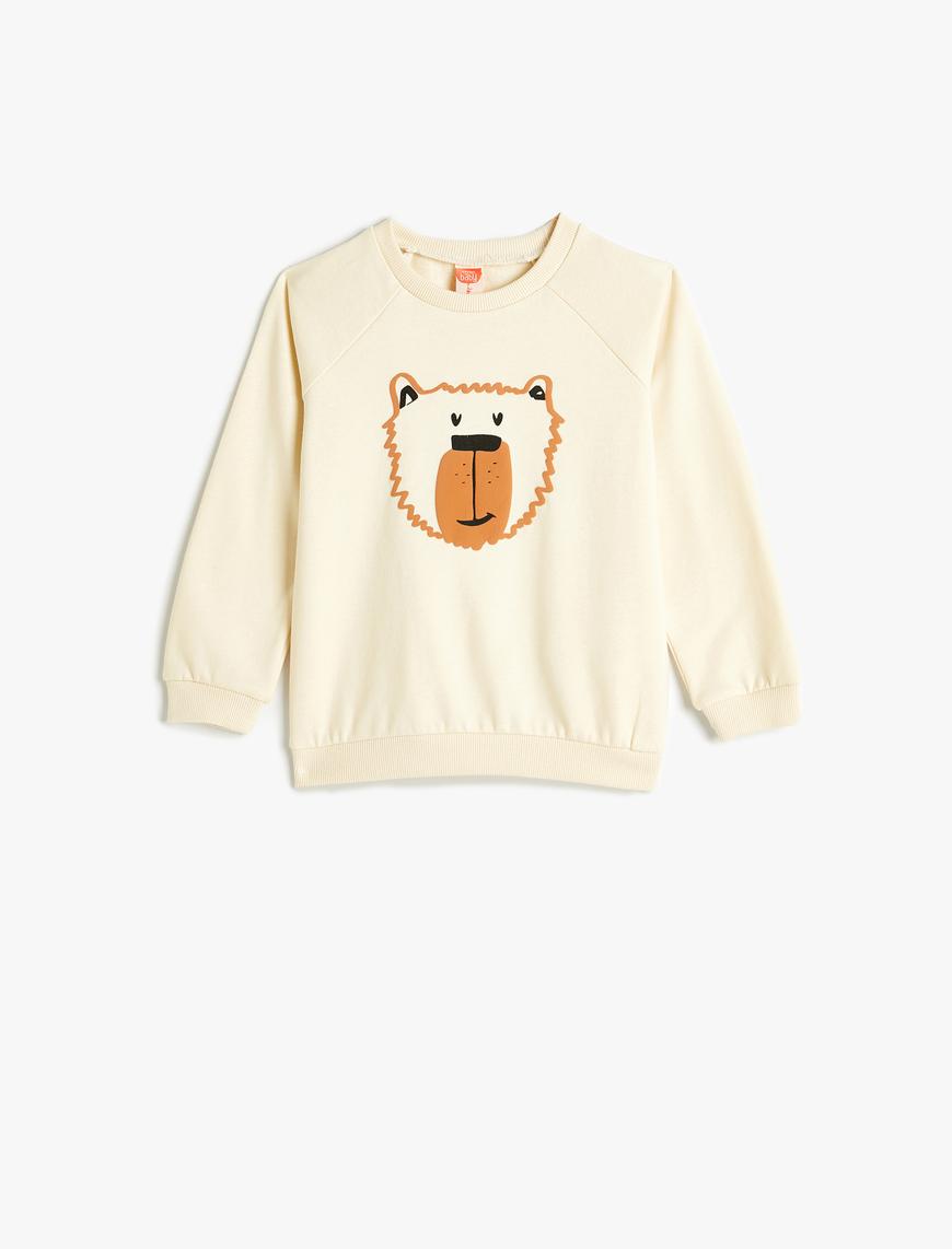  Erkek Bebek Kaplan Baskılı Sweatshirt Uzun Kollu Bisiklet Yaka Pamuklu