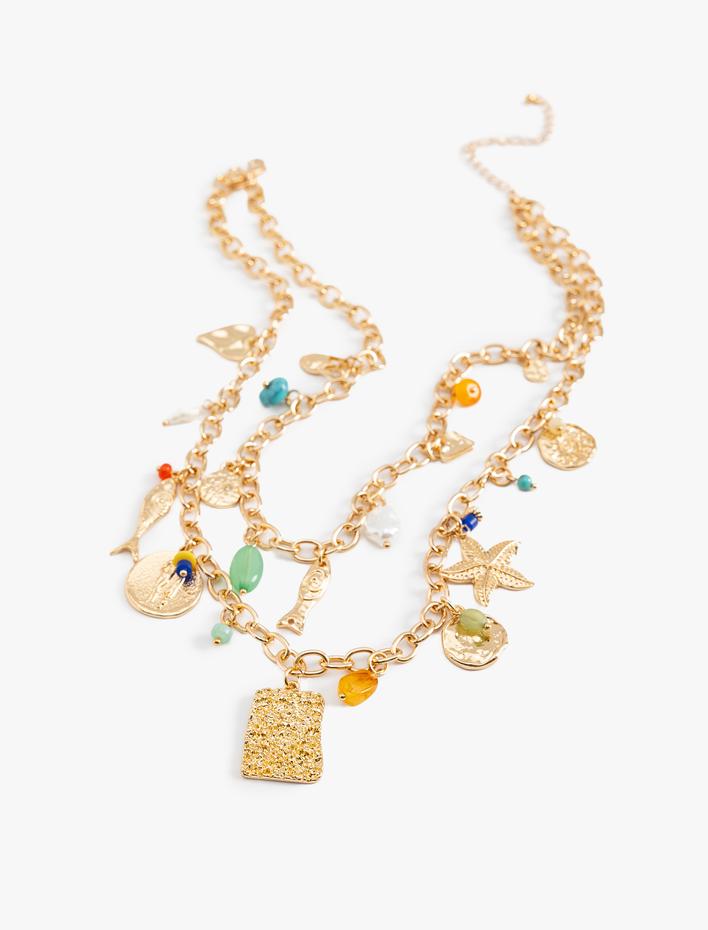 Kadın Koton X Sibil Çetinkaya - Deniz Kabuğu Detaylı Charmlı Zincirli Kolye 2 Sıra