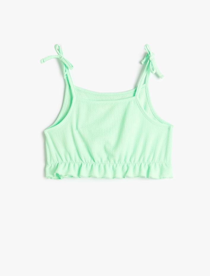 Kız Çocuk Crop Atlet Askılı Fiyonk Detaylı Fırfırlı