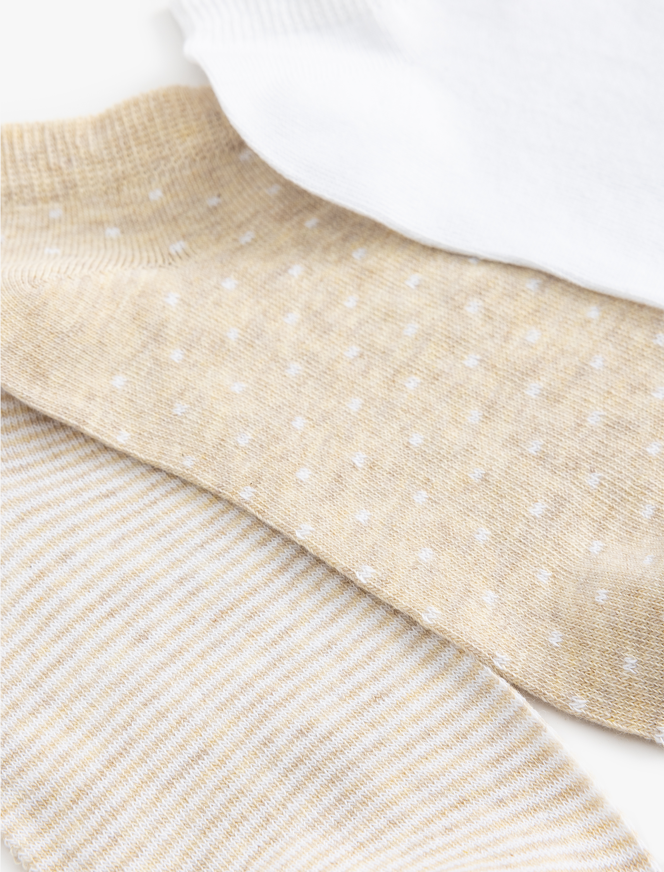  Kadın 3'lü Patik Çorap Seti Puantiyeli Çizgili