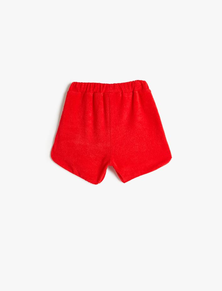 Kız Bebek Şort Havlu Kumaş Şerit Detaylı Beli Lastikli Pamuklu