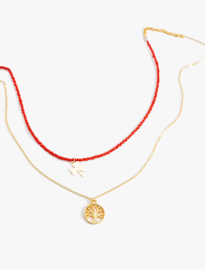 Kadın Ağaç Uçlu Kolye Boncuklu 2 Sıra