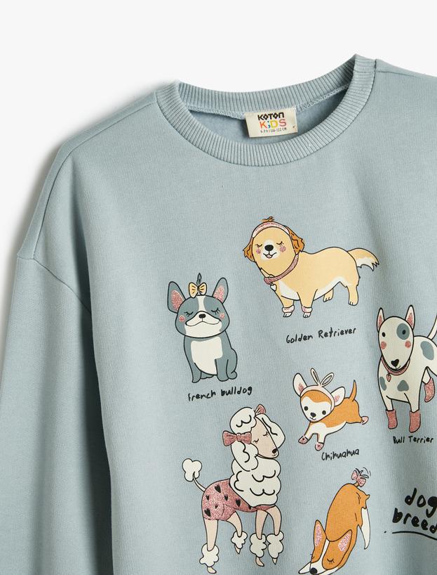 Sweatshirt Köpek Baskılı Bisiklet Yaka Uzun Kollu_2