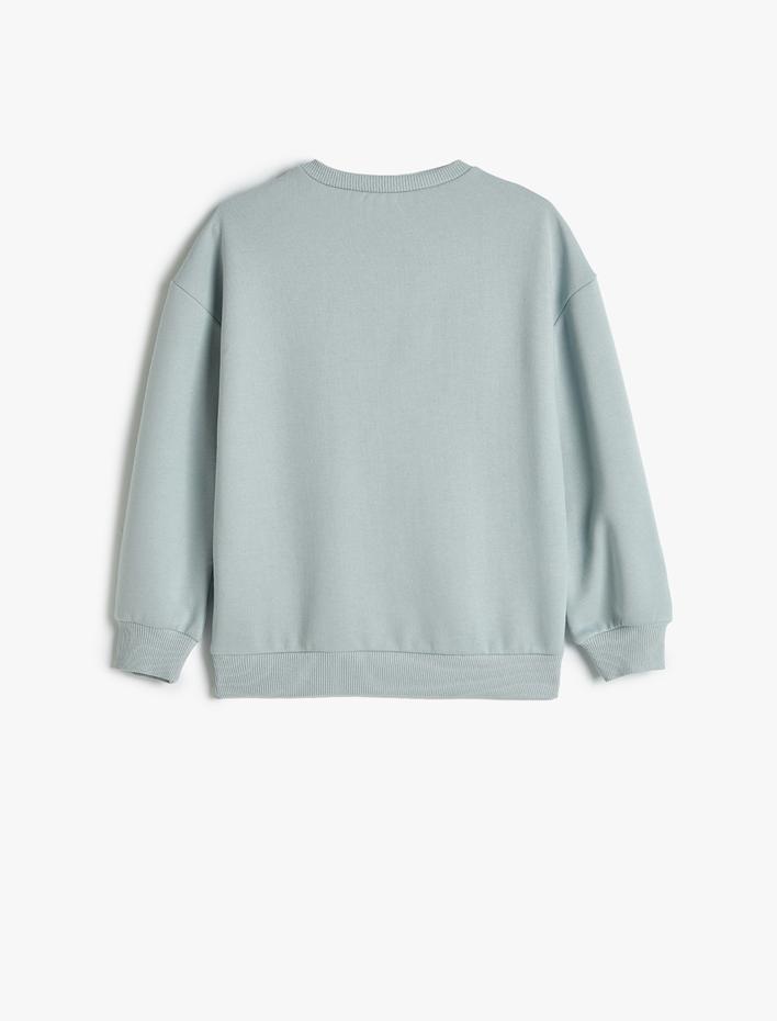 Kız Çocuk Sweatshirt Köpek Baskılı Bisiklet Yaka Uzun Kollu Şardonlu