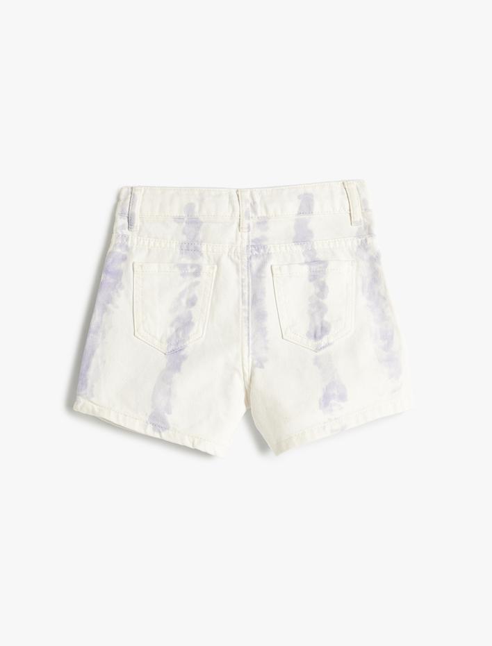 Kız Çocuk Kot Şort Mini Batik Desenli Pamuklu