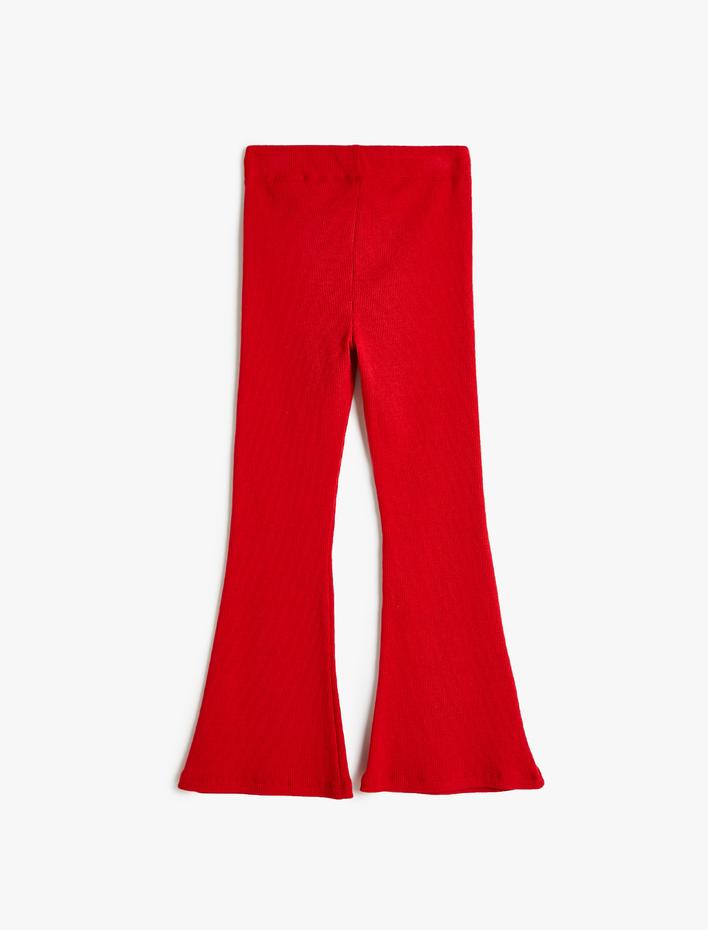 Kız Çocuk İspanyol Paça Pantolon Fitilli Yırtmaç Detaylı Beli Lastikli