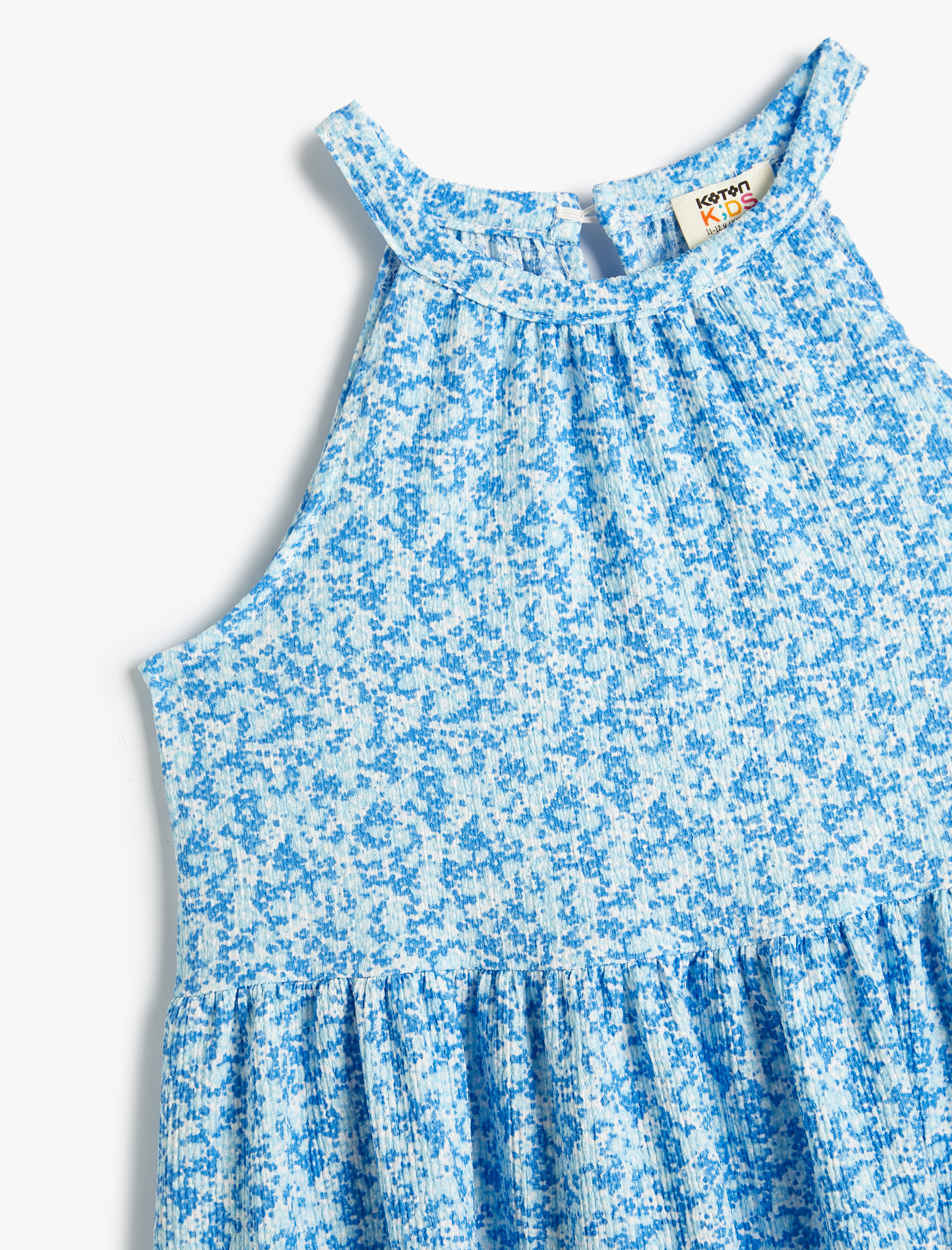 Kız Çocuk Midi Elbise Çiçekli Halter Yaka Kat Detaylı