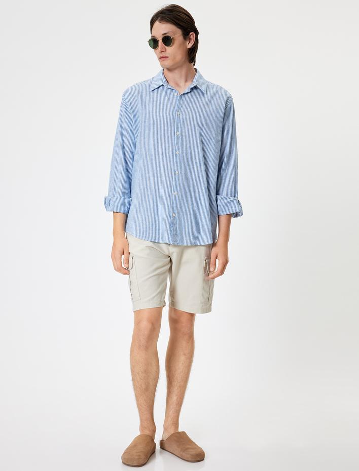  Keten Şort Kargo Cep Detaylı Bermuda