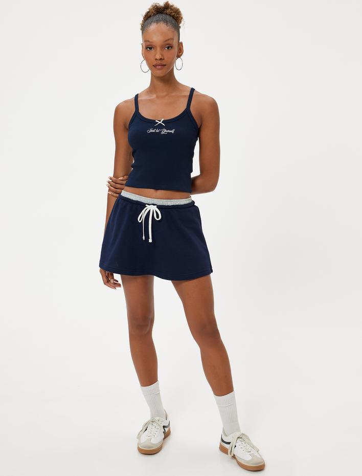  Askılı Atlet Fiyonk Detaylı Slogan Nakışlı Slim Fit