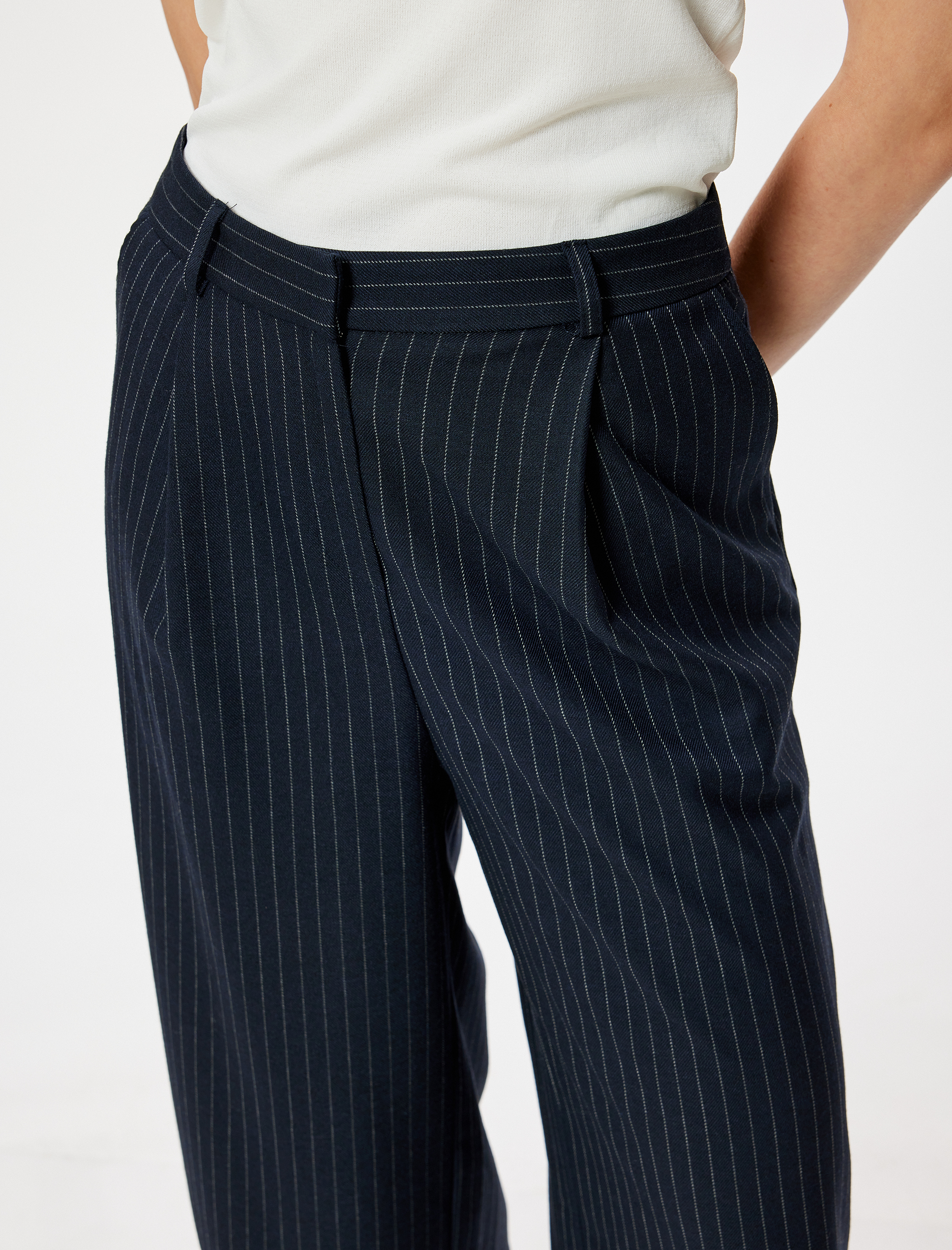   Cepli Yüksek Bel Kumaş Palazzo Pantolon