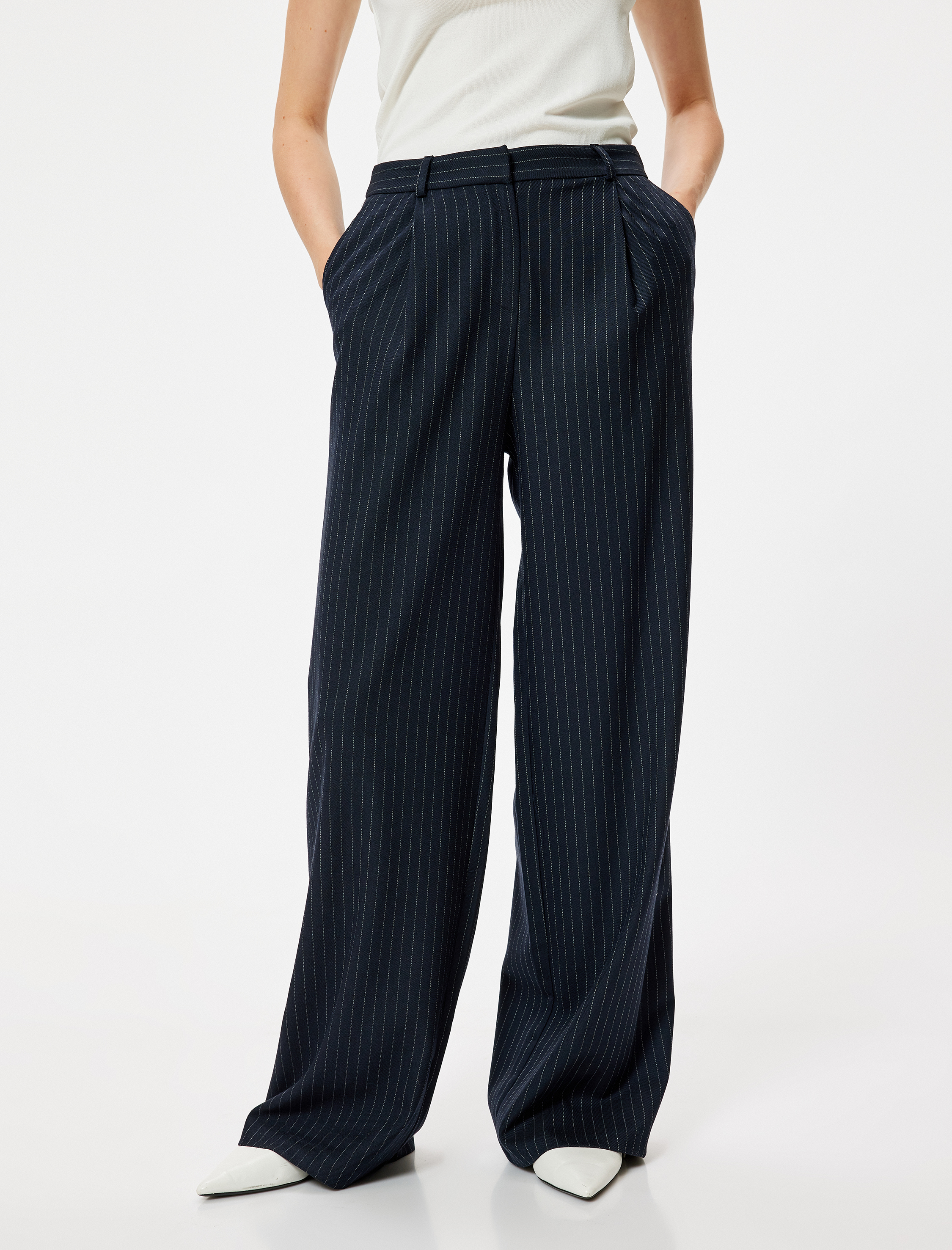   Cepli Yüksek Bel Kumaş Palazzo Pantolon