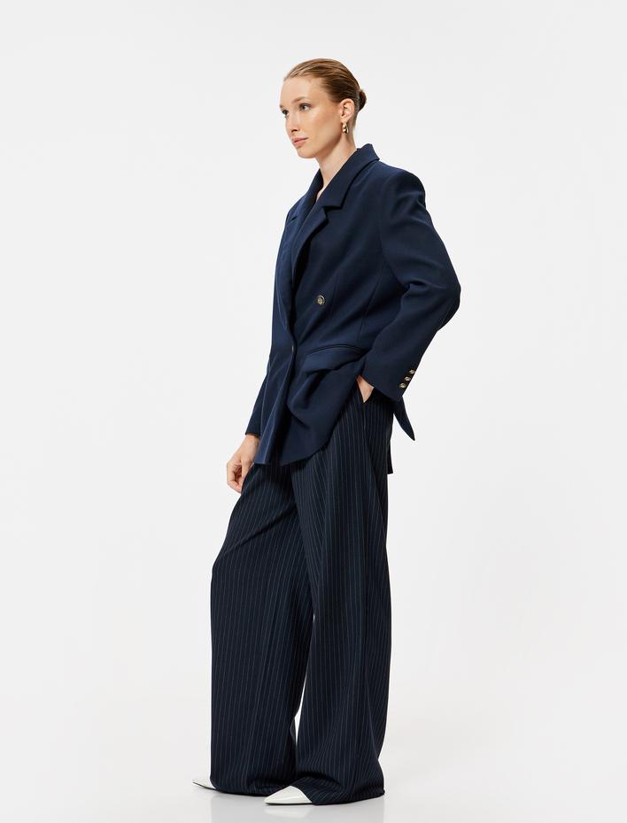  Cepli Yüksek Bel Kumaş Palazzo Pantolon