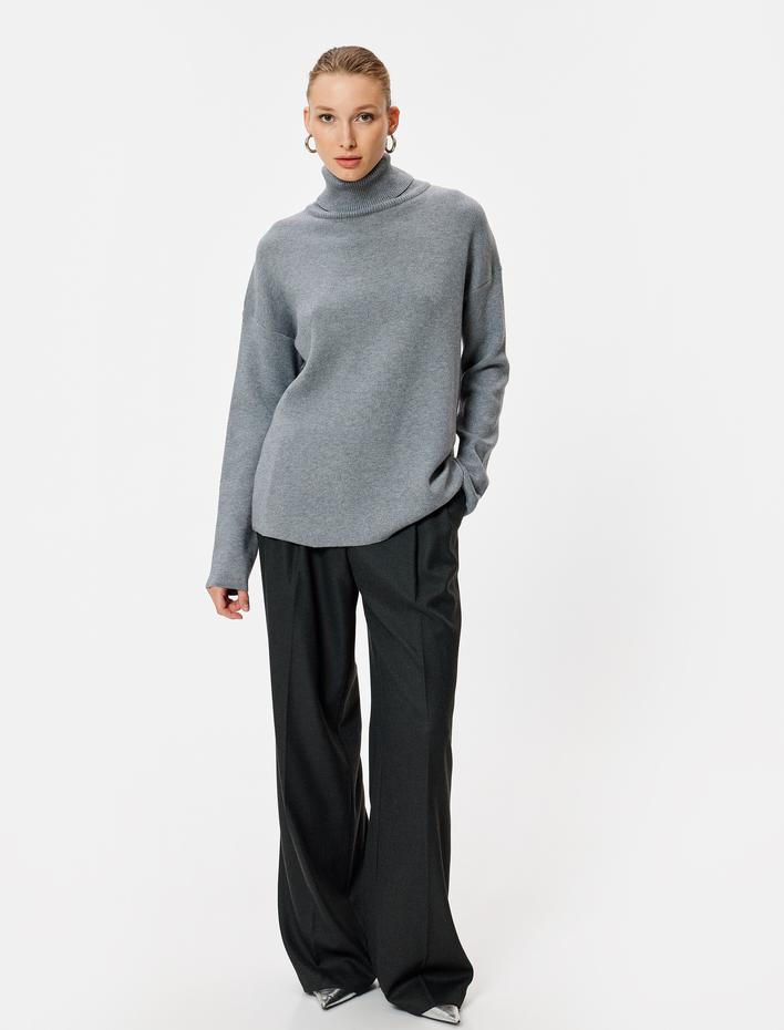  Balıkçı Yaka Oversize Triko Kazak Uzun Kollu Yumuşak Dokulu