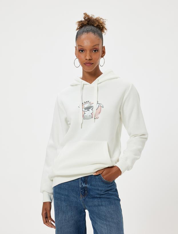 Oversize Kapüşonlu Sweatshirt Kanguru Cep Detaylı Baskılı Şardonlu_2