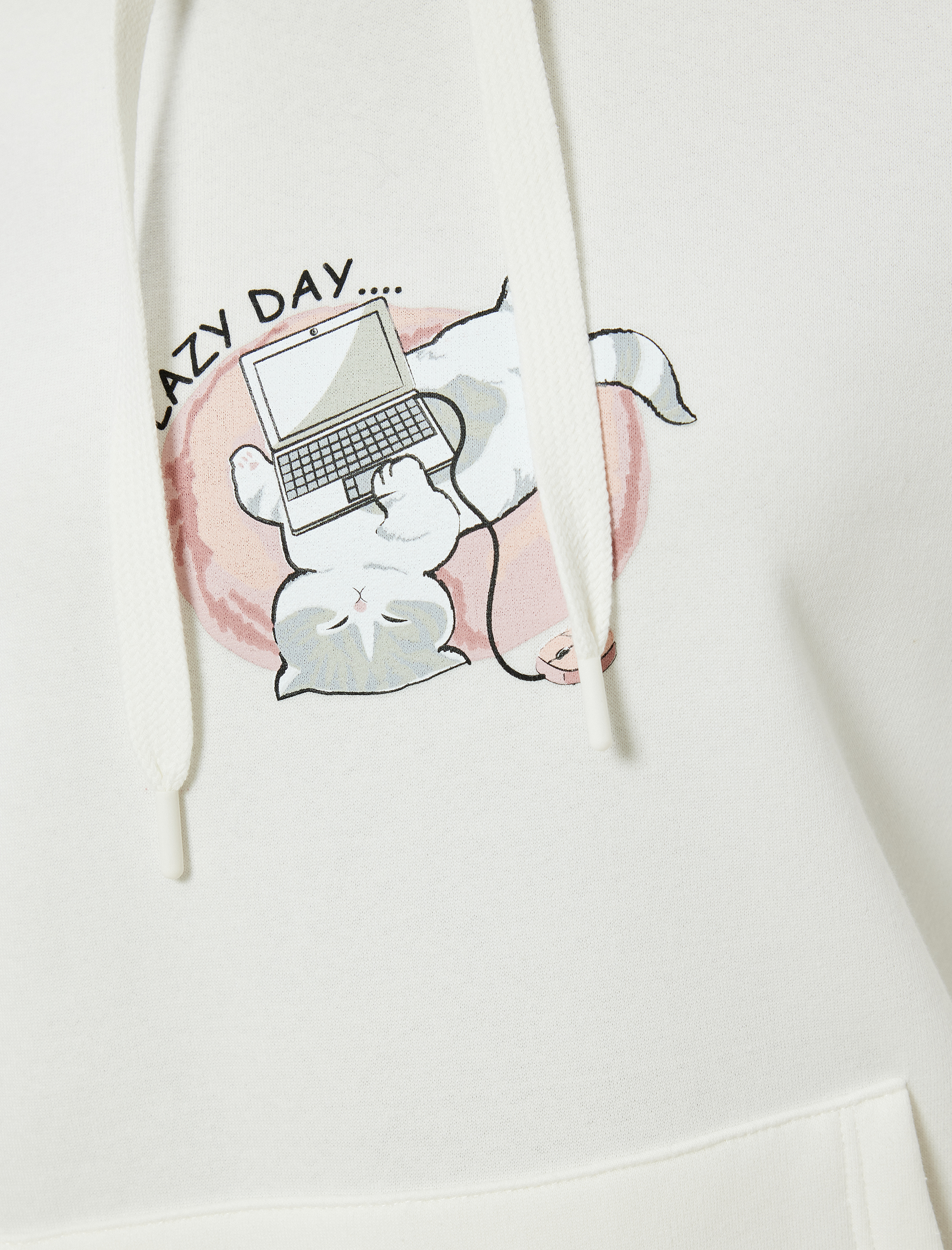   Oversize Kapüşonlu Sweatshirt Kanguru Cep Detaylı Baskılı Şardonlu